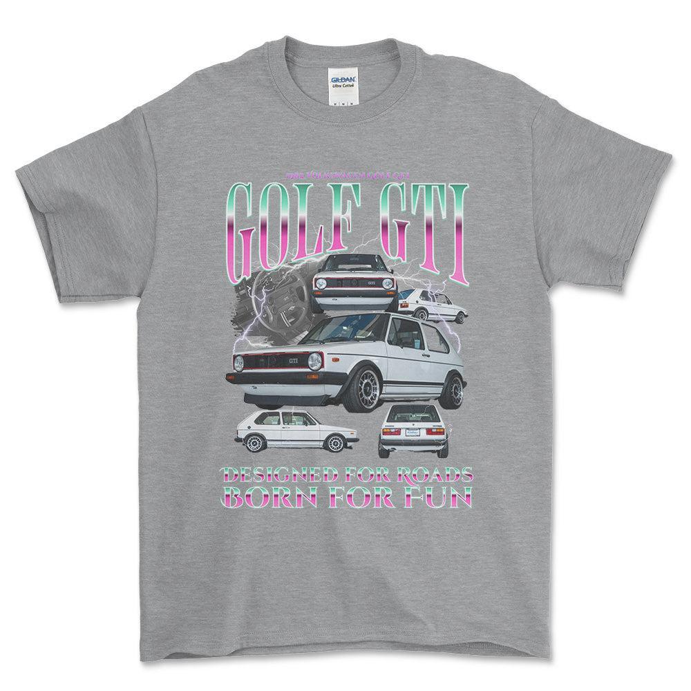 Volkswagen VW Golf Mk1 GTI - Bootleg Style Unisex T-Shirt , Bomuld-Beklædning-VW-Grå Sport-S-Forside-Garage Culture Shop- garage - man cave - merchandise