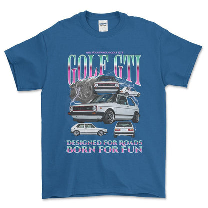 Volkswagen VW Golf Mk1 GTI - Bootleg Style Unisex T-Shirt , Bomuld-Beklædning-VW-Blå Royal-S-Forside-Garage Culture Shop- garage - man cave - merchandise