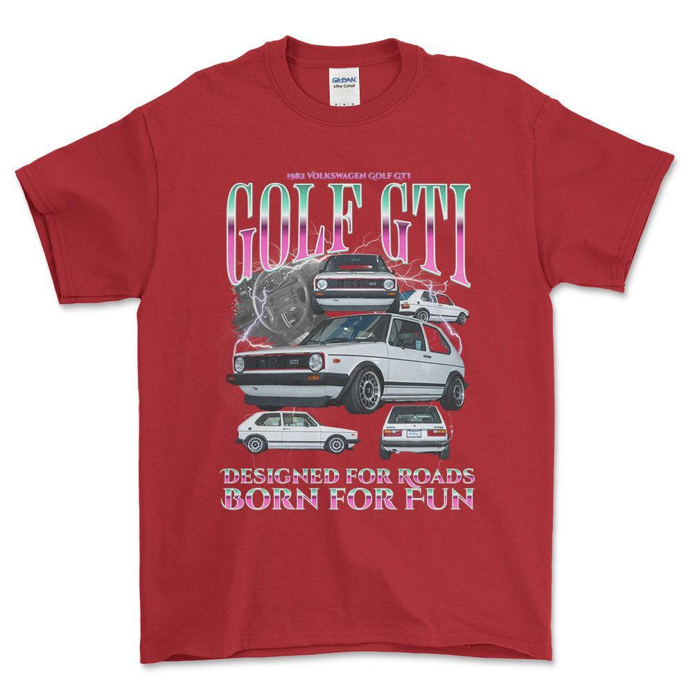 Volkswagen VW Golf Mk1 GTI - Bootleg Style Unisex T-Shirt , Bomuld-Beklædning-VW-Rød-S-Forside-Garage Culture Shop- garage - man cave - merchandise