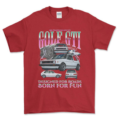 Volkswagen VW Golf Mk1 GTI - Bootleg Style Unisex T-Shirt , Bomuld-Beklædning-VW-Rød-S-Forside-Garage Culture Shop- garage - man cave - merchandise