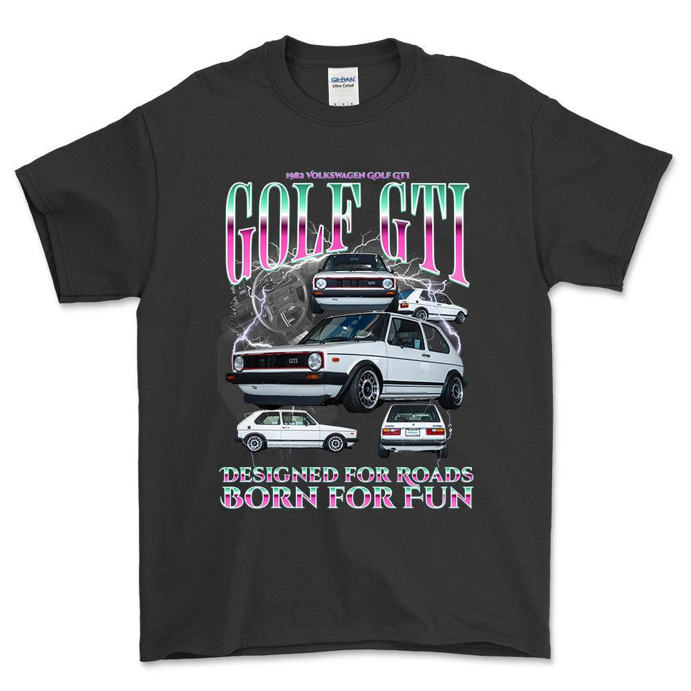 Volkswagen VW Golf Mk1 GTI - Bootleg Style Unisex T-Shirt , Bomuld-Beklædning-VW-Sort-S-Forside-Garage Culture Shop- garage - man cave - merchandise