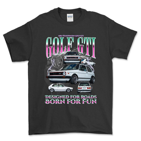 Volkswagen VW Golf Mk1 GTI - Bootleg Style Unisex T-Shirt , Bomuld-Beklædning-VW-Sort-S-Forside-Garage Culture Shop- garage - man cave - merchandise