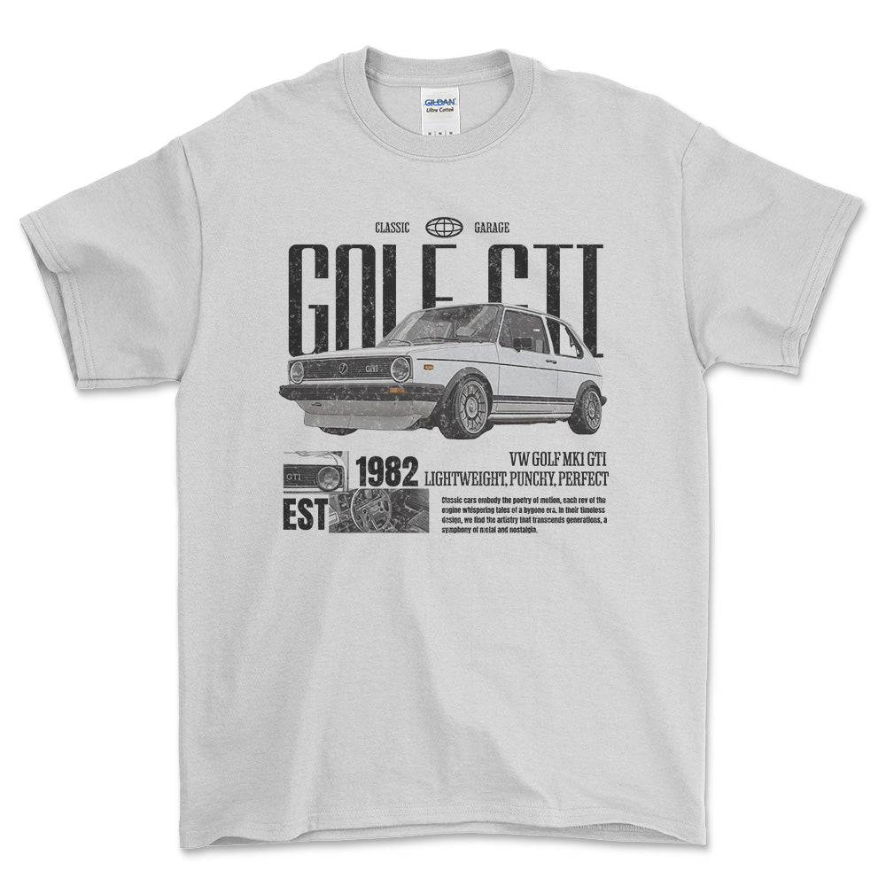 Volkswagen VW Golf Mk1 GTI - Classic Garage Unisex T-Shirt , Bomuld-Beklædning-VW-Hvid-S-Forside-Garage Culture Shop- garage - man cave - merchandise