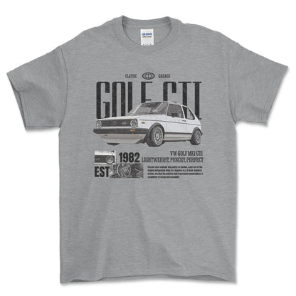 Volkswagen VW Golf Mk1 GTI - Classic Garage Unisex T-Shirt , Bomuld-Beklædning-VW-Grå Sport-S-Forside-Garage Culture Shop- garage - man cave - merchandise