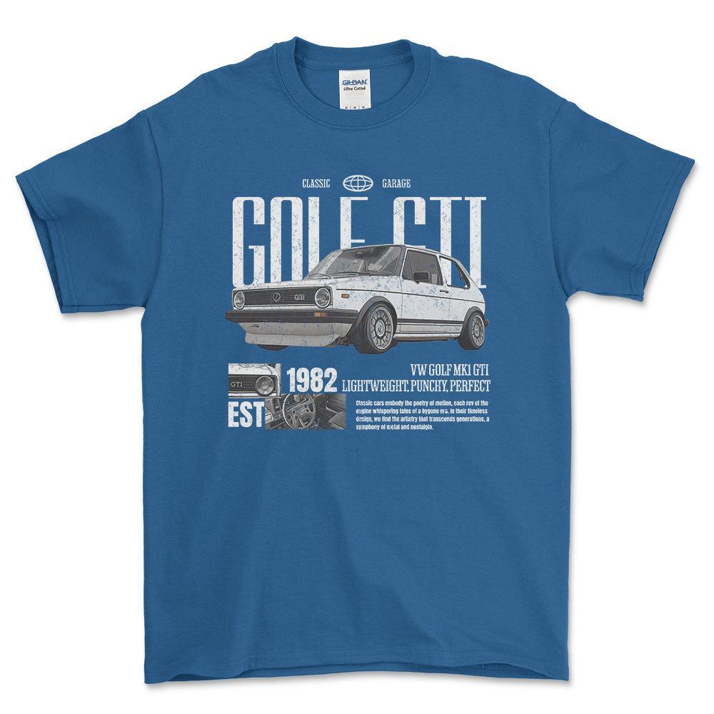 Volkswagen VW Golf Mk1 GTI - Classic Garage Unisex T-Shirt , Bomuld-Beklædning-VW-Blå Royal-S-Forside-Garage Culture Shop- garage - man cave - merchandise