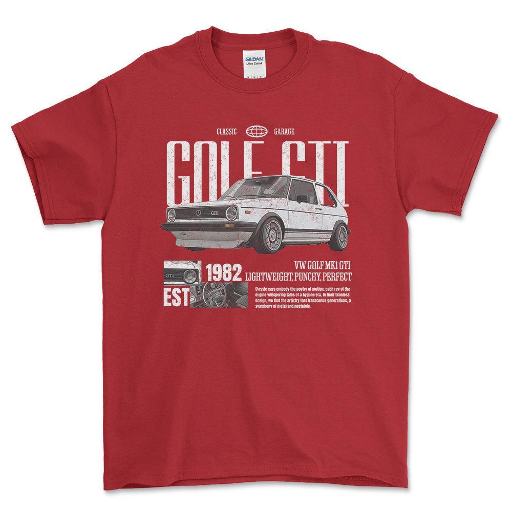 Volkswagen VW Golf Mk1 GTI - Classic Garage Unisex T-Shirt , Bomuld-Beklædning-VW-Rød-S-Forside-Garage Culture Shop- garage - man cave - merchandise