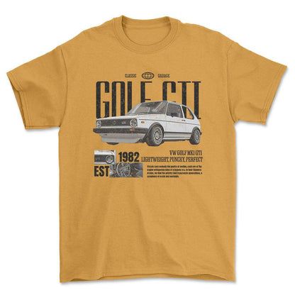 Volkswagen VW Golf Mk1 GTI - Classic Garage Unisex T-Shirt , Bomuld-Beklædning-VW-Guld-S-Forside-Garage Culture Shop- garage - man cave - merchandise