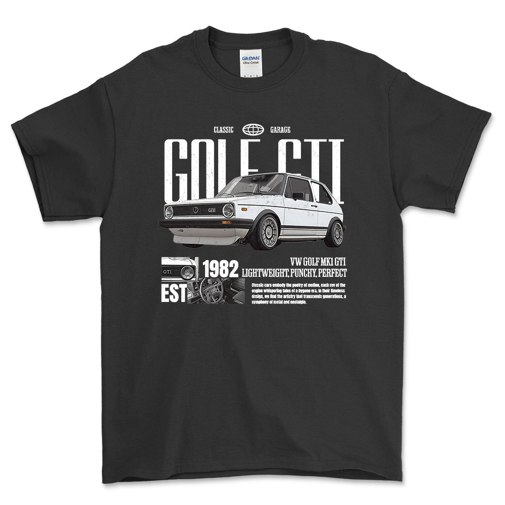 Volkswagen VW Golf Mk1 GTI - Classic Garage Unisex T-Shirt , Bomuld-Beklædning-VW-Sort-S-Forside-Garage Culture Shop- garage - man cave - merchandise