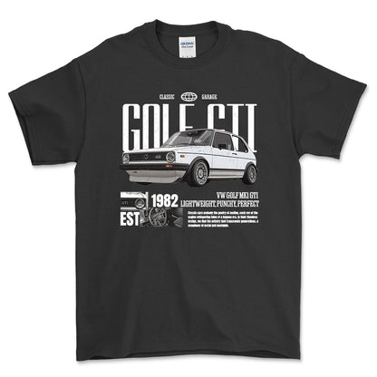 Volkswagen VW Golf Mk1 GTI - Classic Garage Unisex T-Shirt , Bomuld-Beklædning-VW-Sort-S-Forside-Garage Culture Shop- garage - man cave - merchandise