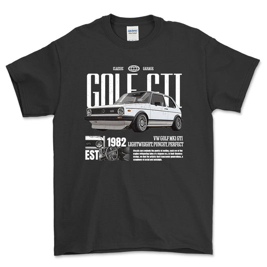 Volkswagen VW Golf Mk1 GTI - Classic Garage Unisex T-Shirt , Bomuld-Beklædning-VW-Sort-S-Forside-Garage Culture Shop- garage - man cave - merchandise