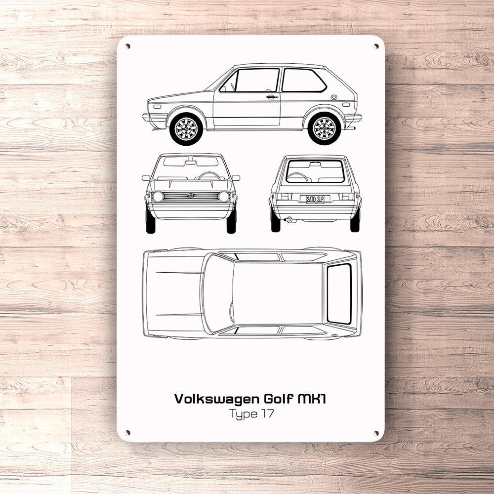 Volkswagen VW Golf Mk1 Type 17 Blueprint Skilte, Musemåtte, Dørmåtte-Blueprint-VW-Garage Culture Shop- garage - man cave - merchandise