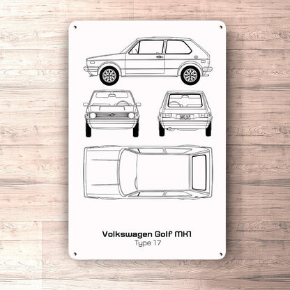 Volkswagen VW Golf Mk1 Type 17 Blueprint Skilte, Musemåtte, Dørmåtte-Blueprint-VW-Garage Culture Shop- garage - man cave - merchandise