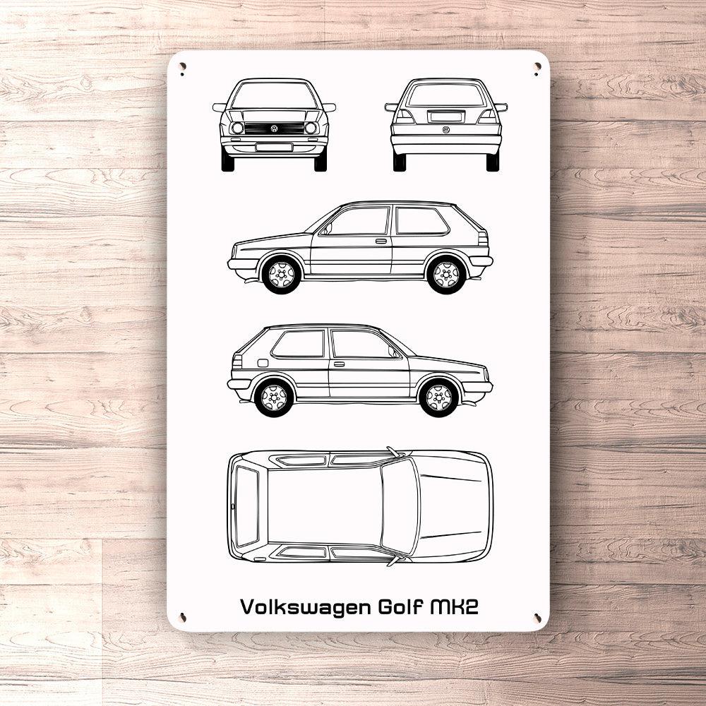 Volkswagen VW Golf Mk2 Blueprint Skilte, Musemåtte, Dørmåtte-Blueprint-VW-Garage Culture Shop- garage - man cave - merchandise