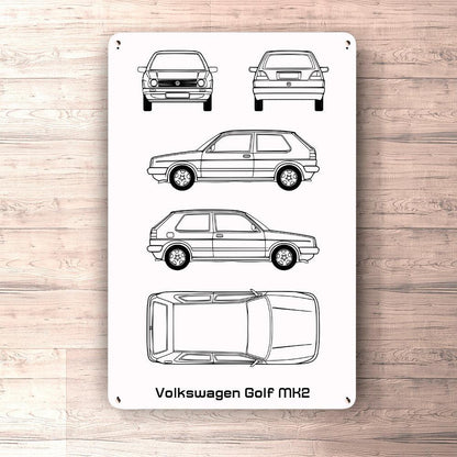 Volkswagen VW Golf Mk2 Blueprint Skilte, Musemåtte, Dørmåtte-Blueprint-VW-Garage Culture Shop- garage - man cave - merchandise