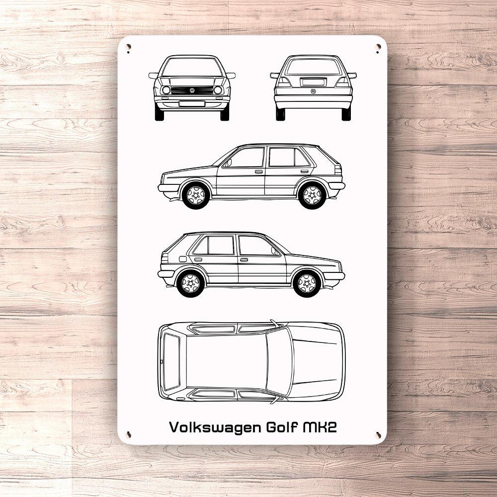 Volkswagen VW Golf Mk2 Blueprint Skilte, Musemåtte, Dørmåtte-Blueprint-VW-Garage Culture Shop- garage - man cave - merchandise
