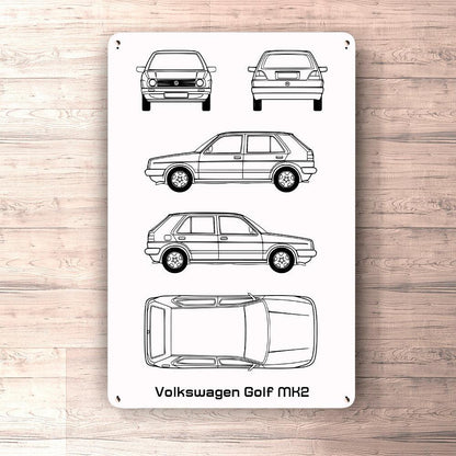 Volkswagen VW Golf Mk2 Blueprint Skilte, Musemåtte, Dørmåtte-Blueprint-VW-Garage Culture Shop- garage - man cave - merchandise