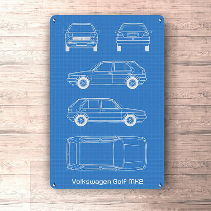 Volkswagen VW Golf Mk2 Blueprint Skilte, Musemåtte, Dørmåtte-Blueprint-VW-Garage Culture Shop- garage - man cave - merchandise