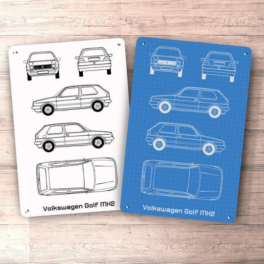 Volkswagen VW Golf Mk2 Blueprint Skilte, Musemåtte, Dørmåtte-Blueprint-VW-Garage Culture Shop- garage - man cave - merchandise