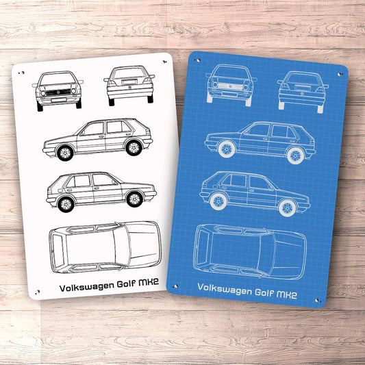 Volkswagen VW Golf Mk2 Blueprint Skilte, Musemåtte, Dørmåtte-Blueprint-VW-Garage Culture Shop- garage - man cave - merchandise