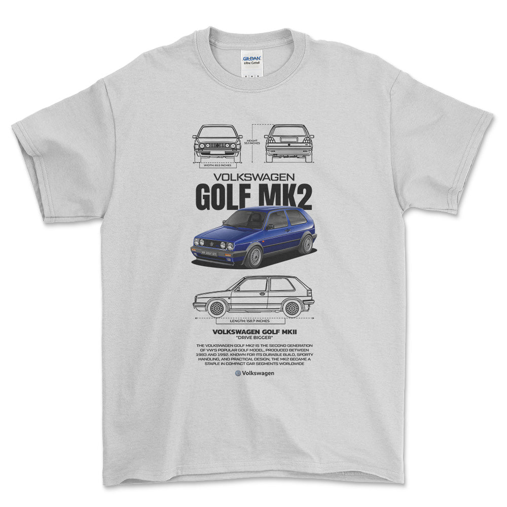Volkswagen VW Golf Mk2 Unisex T-Shirt , Bomuld-Beklædning-VW-Hvid-S-Forside-Garage Culture Shop- garage - man cave - merchandise