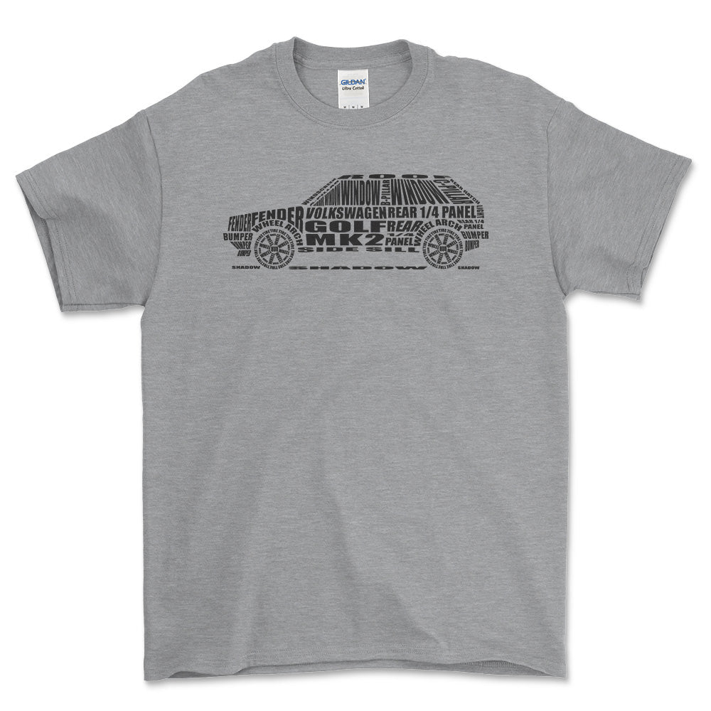 Volkswagen VW Golf Mk2 Unisex T-Shirt , Bomuld-Beklædning-VW-Grå Sport-S-Forside-Garage Culture Shop- garage - man cave - merchandise