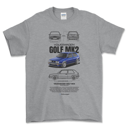 Volkswagen VW Golf Mk2 Unisex T-Shirt , Bomuld-Beklædning-VW-Grå Sport-S-Forside-Garage Culture Shop- garage - man cave - merchandise