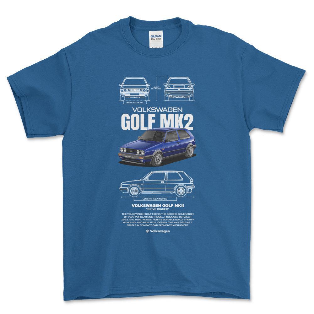Volkswagen VW Golf Mk2 Unisex T-Shirt , Bomuld-Beklædning-VW-Blå Royal-S-Forside-Garage Culture Shop- garage - man cave - merchandise