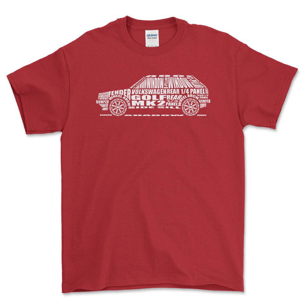 Volkswagen VW Golf Mk2 Unisex T-Shirt , Bomuld-Beklædning-VW-Rød-S-Forside-Garage Culture Shop- garage - man cave - merchandise