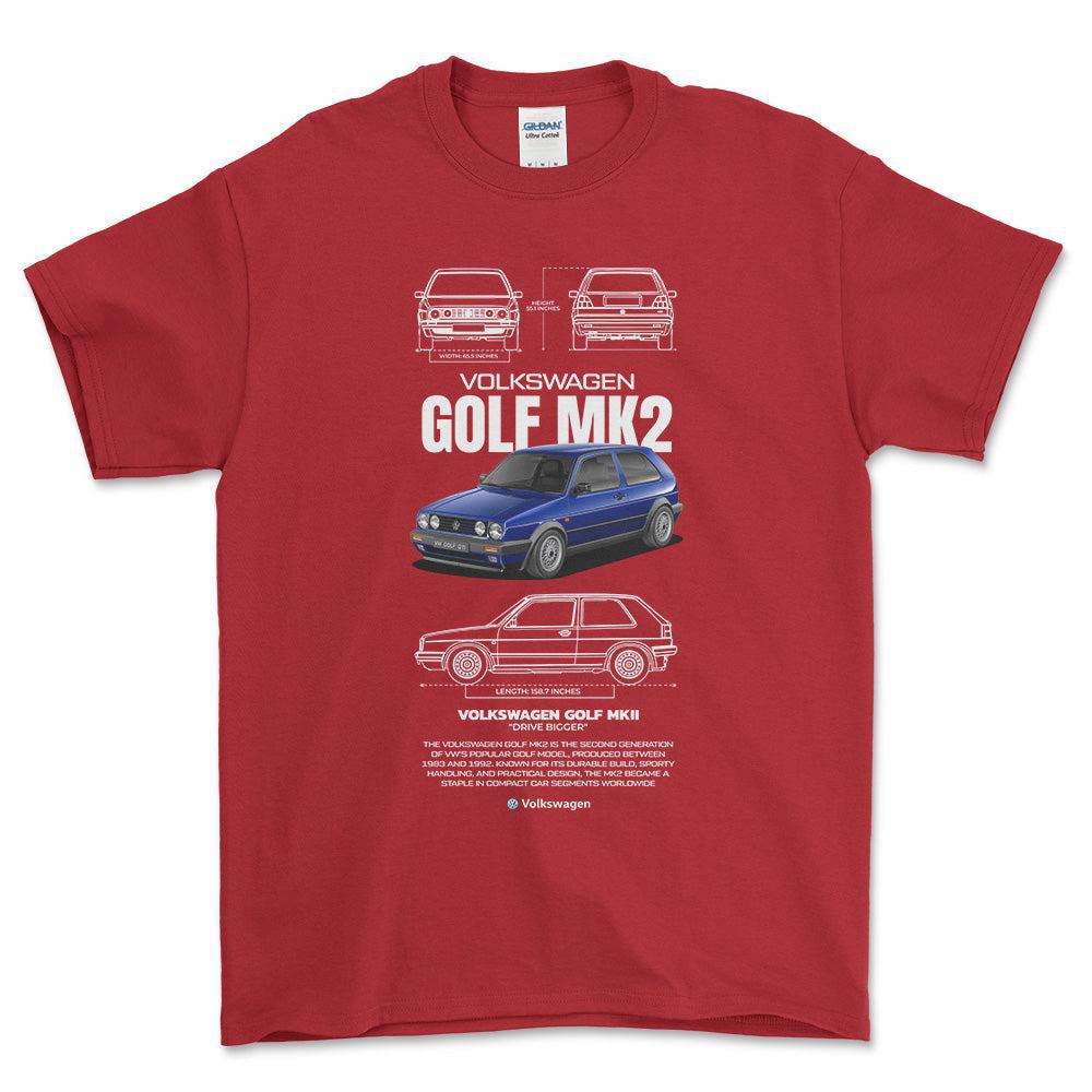 Volkswagen VW Golf Mk2 Unisex T-Shirt , Bomuld-Beklædning-VW-Rød-S-Forside-Garage Culture Shop- garage - man cave - merchandise