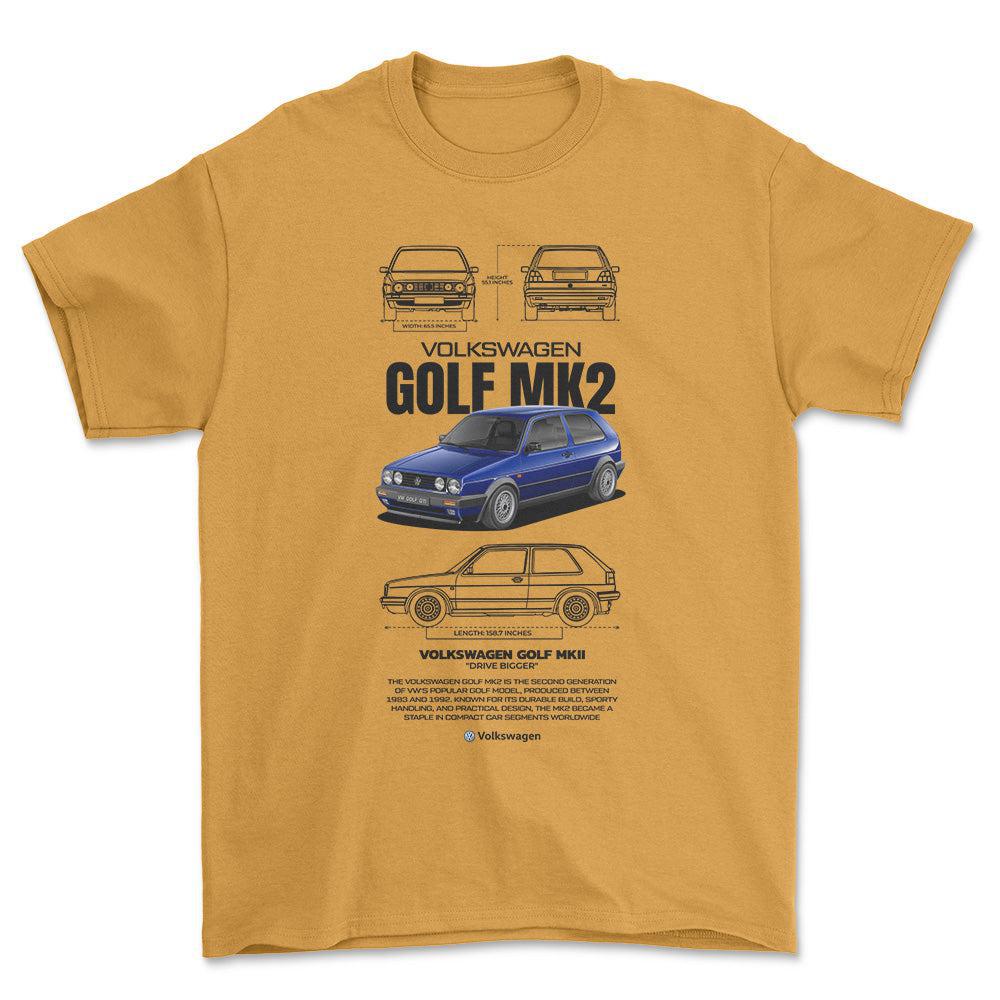 Volkswagen VW Golf Mk2 Unisex T-Shirt , Bomuld-Beklædning-VW-Guld-S-Forside-Garage Culture Shop- garage - man cave - merchandise
