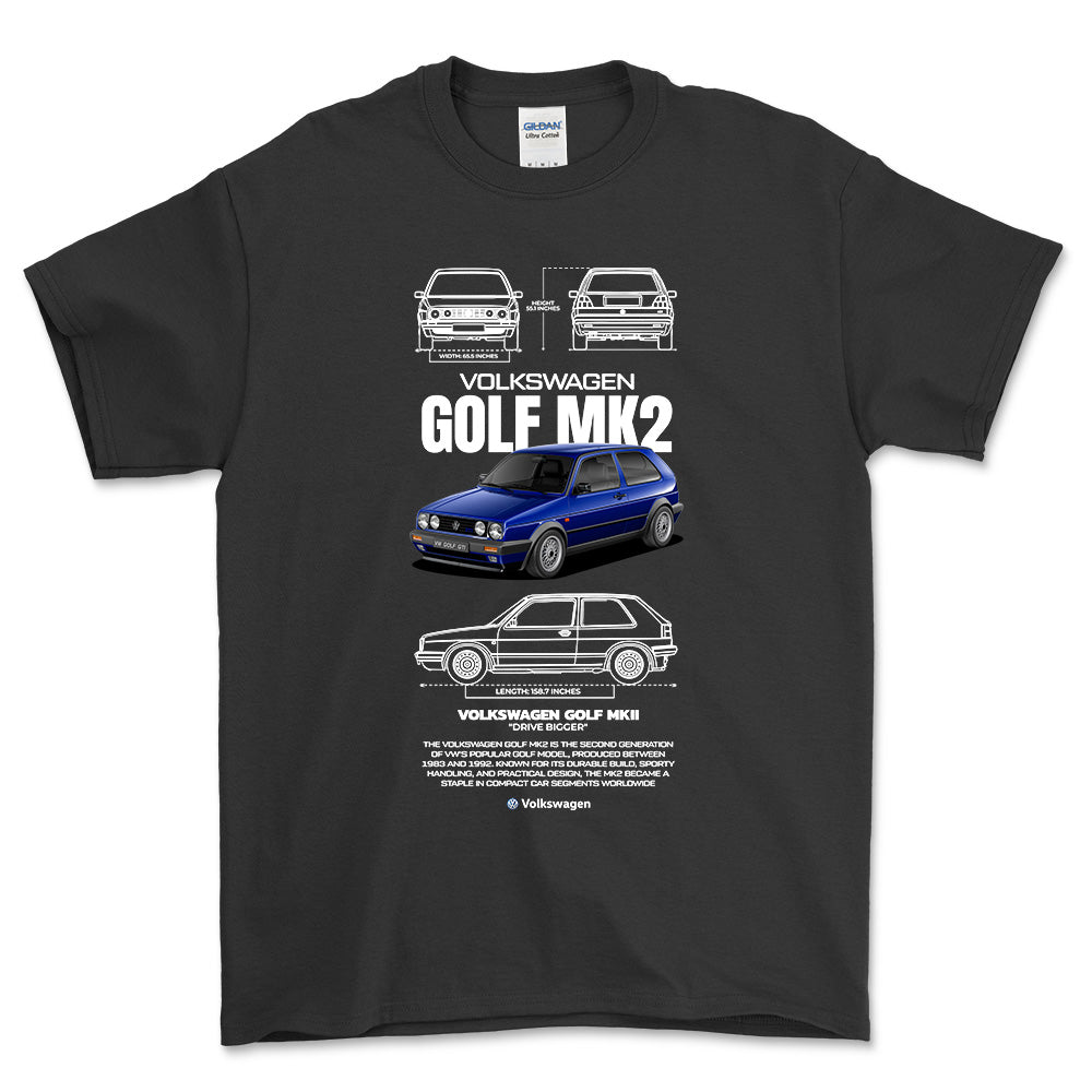 Volkswagen VW Golf Mk2 Unisex T-Shirt , Bomuld-Beklædning-VW-Sort-S-Forside-Garage Culture Shop- garage - man cave - merchandise
