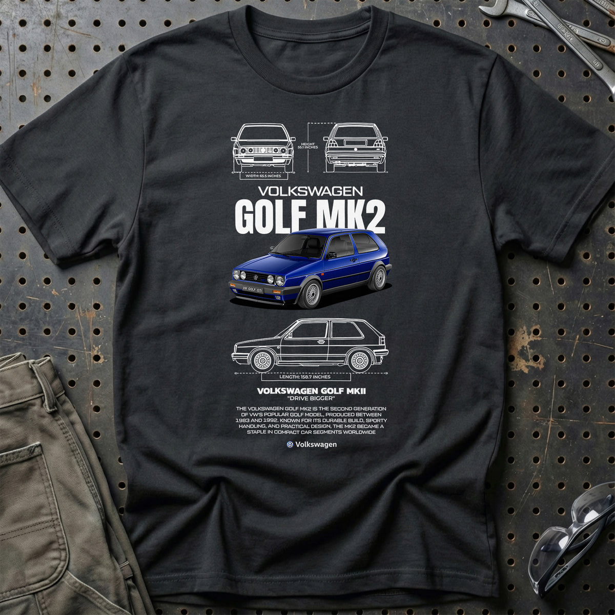 
Volkswagen VW Golf Mk2 Unisex T-Shirt – Sort – print foran