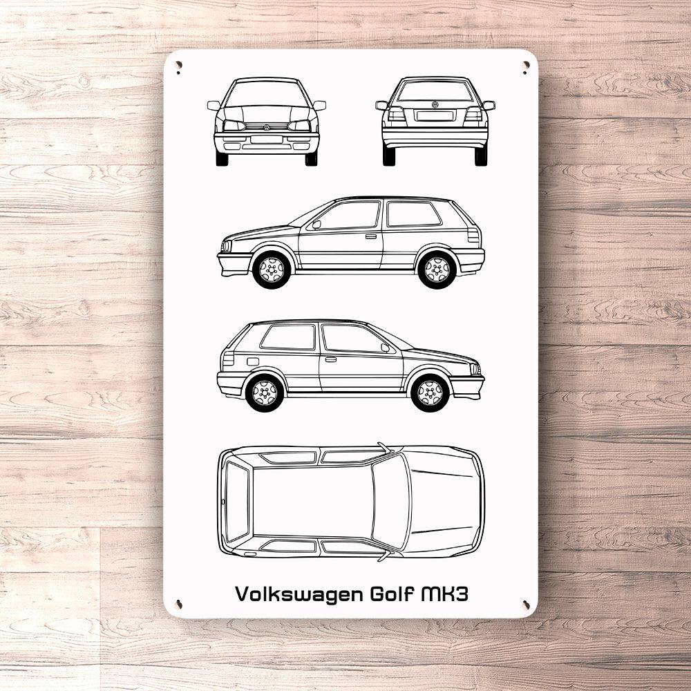 Volkswagen VW Golf Mk3 Blueprint Skilte, Musemåtte, Dørmåtte-Blueprint-VW-Garage Culture Shop- garage - man cave - merchandise
