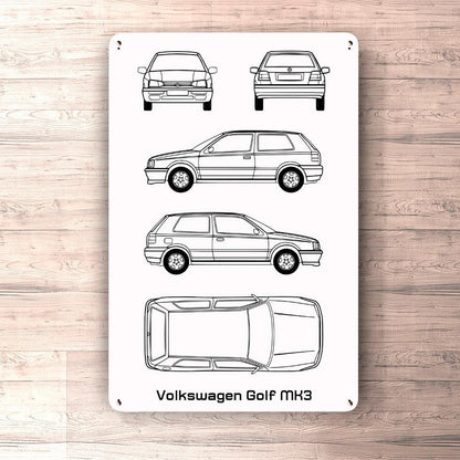 Volkswagen VW Golf Mk3 Blueprint Skilte, Musemåtte, Dørmåtte-Blueprint-VW-Garage Culture Shop- garage - man cave - merchandise