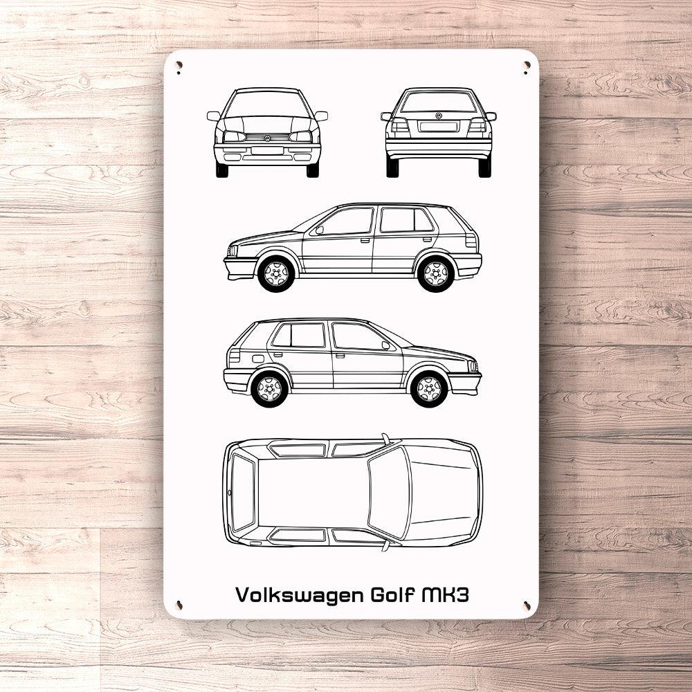 Volkswagen VW Golf Mk3 Blueprint Skilte, Musemåtte, Dørmåtte-Blueprint-VW-Garage Culture Shop- garage - man cave - merchandise