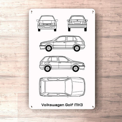 Volkswagen VW Golf Mk3 Blueprint Skilte, Musemåtte, Dørmåtte-Blueprint-VW-Garage Culture Shop- garage - man cave - merchandise