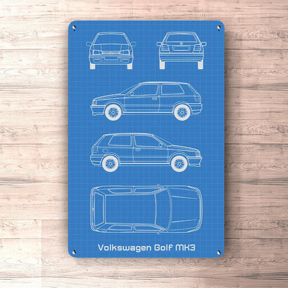 Volkswagen VW Golf Mk3 Blueprint Skilte, Musemåtte, Dørmåtte-Blueprint-VW-Garage Culture Shop- garage - man cave - merchandise