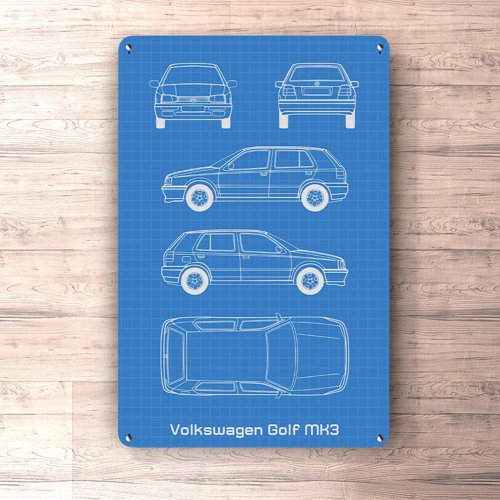 Volkswagen VW Golf Mk3 Blueprint Skilte, Musemåtte, Dørmåtte-Blueprint-VW-Garage Culture Shop- garage - man cave - merchandise