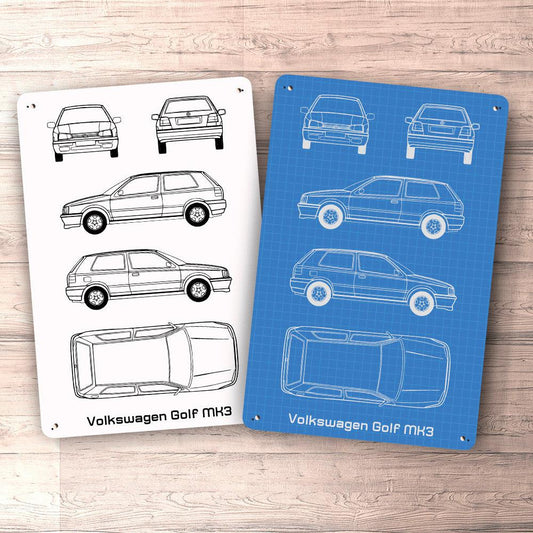 Volkswagen VW Golf Mk3 Blueprint Skilte, Musemåtte, Dørmåtte-Blueprint-VW-Garage Culture Shop- garage - man cave - merchandise