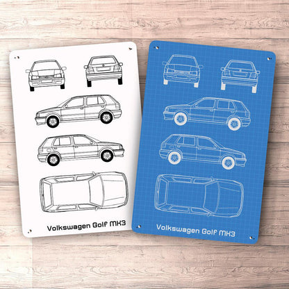 Volkswagen VW Golf Mk3 Blueprint Skilte, Musemåtte, Dørmåtte-Blueprint-VW-Garage Culture Shop- garage - man cave - merchandise