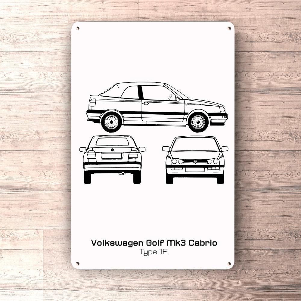 Volkswagen VW Golf Mk3 Cabrio Type 1E Blueprint Skilte, Musemåtte, Dørmåtte-Blueprint-VW-Garage Culture Shop- garage - man cave - merchandise