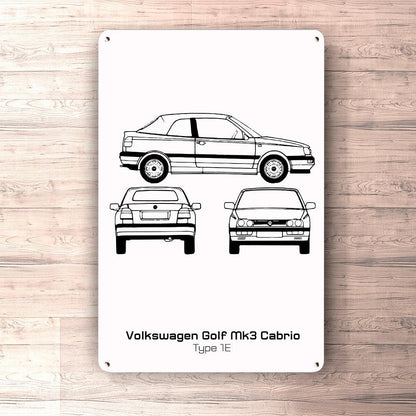 Volkswagen VW Golf Mk3 Cabrio Type 1E Blueprint Skilte, Musemåtte, Dørmåtte-Blueprint-VW-Garage Culture Shop- garage - man cave - merchandise