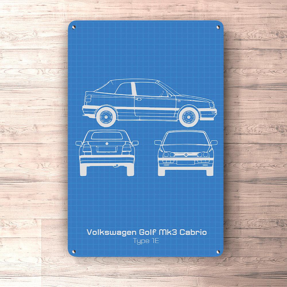 Volkswagen VW Golf Mk3 Cabrio Type 1E Blueprint Skilte, Musemåtte, Dørmåtte-Blueprint-VW-Garage Culture Shop- garage - man cave - merchandise