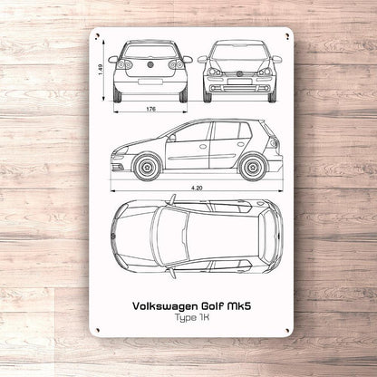 Volkswagen VW Golf Mk5 Type 1K Blueprint Skilte, Musemåtte, Dørmåtte , Plakat-Blueprint-VW-Garage Culture Shop- garage - man cave - merchandise