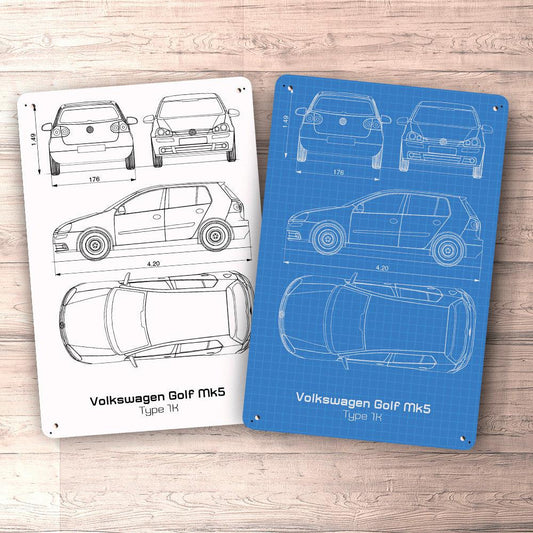 Volkswagen VW Golf Mk5 Type 1K Blueprint Skilte, Musemåtte, Dørmåtte-Blueprint-VW-Garage Culture Shop- garage - man cave - merchandise
