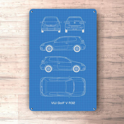 Volkswagen VW Golf R32 Blueprint Skilte, Musemåtte, Dørmåtte-Blueprint-VW-Garage Culture Shop- garage - man cave - merchandise