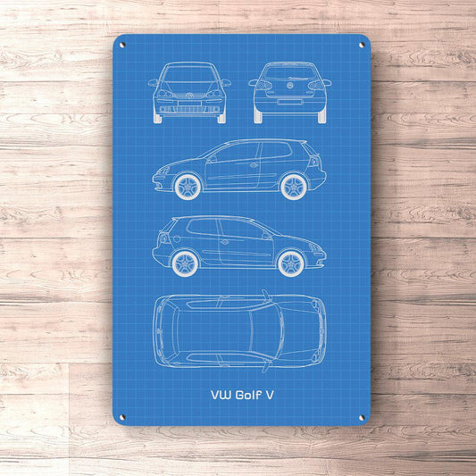 Volkswagen VW Golf V 2 Door Blueprint Skilte, Musemåtte, Dørmåtte-Blueprint-VW-Garage Culture Shop- garage - man cave - merchandise