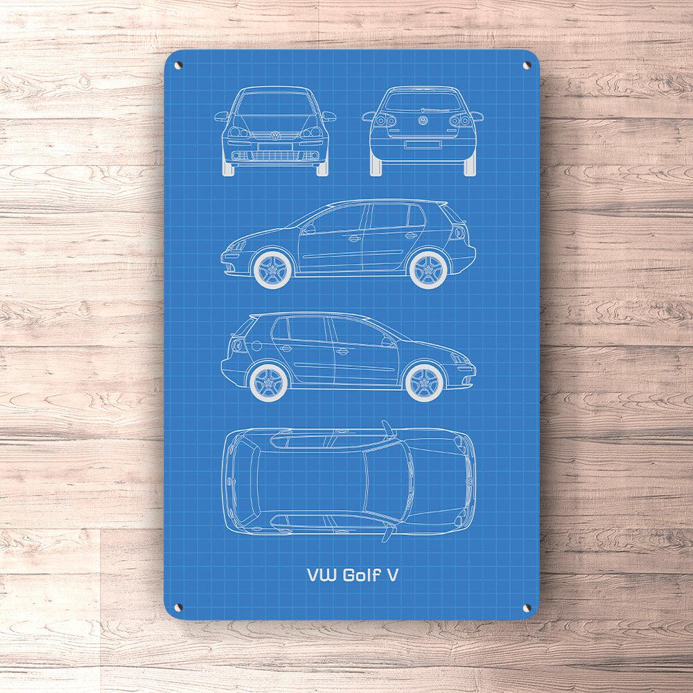 Volkswagen VW Golf V 4 Door Blueprint Skilte, Musemåtte, Dørmåtte-Blueprint-VW-Garage Culture Shop- garage - man cave - merchandise