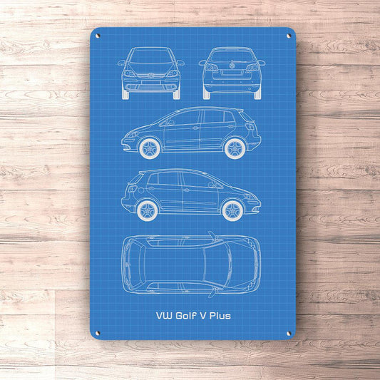 Volkswagen VW Golf V Plus Blueprint Skilte, Musemåtte, Dørmåtte-Blueprint-VW-Garage Culture Shop- garage - man cave - merchandise
