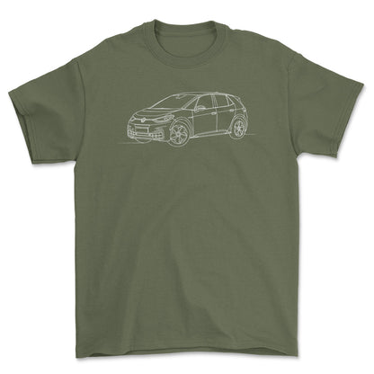 Volkswagen VW ID.3 - One Line Style Unisex T-Shirt-Beklædning-vw-Grøn Militær-S-Forside-Garage Culture Shop- garage - man cave - merchandise